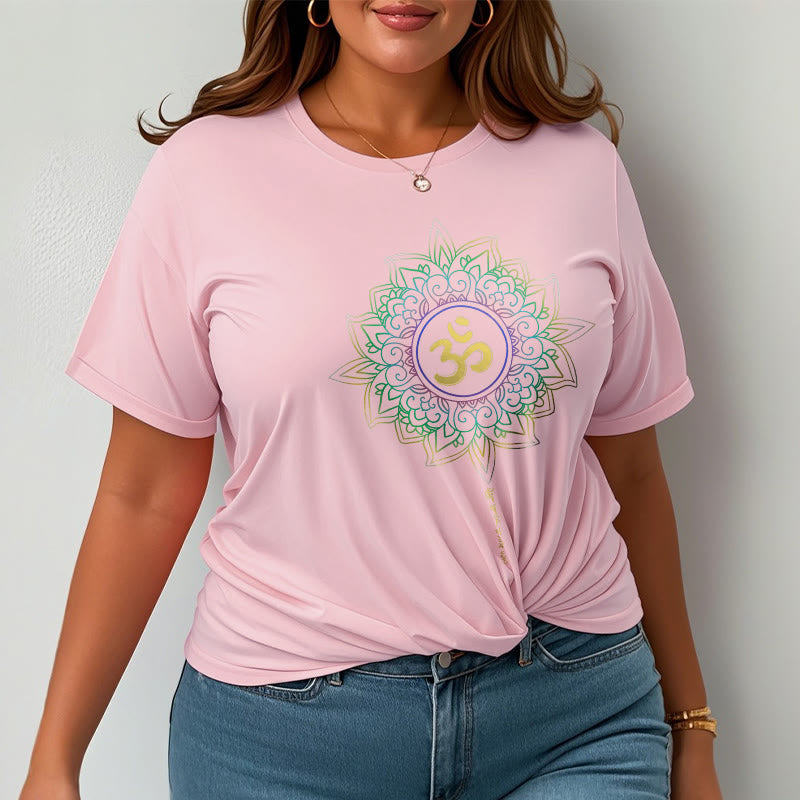 Buddha Stones OM Gelb Grün Farbverlauf Lotus Baumwolle T-Shirt