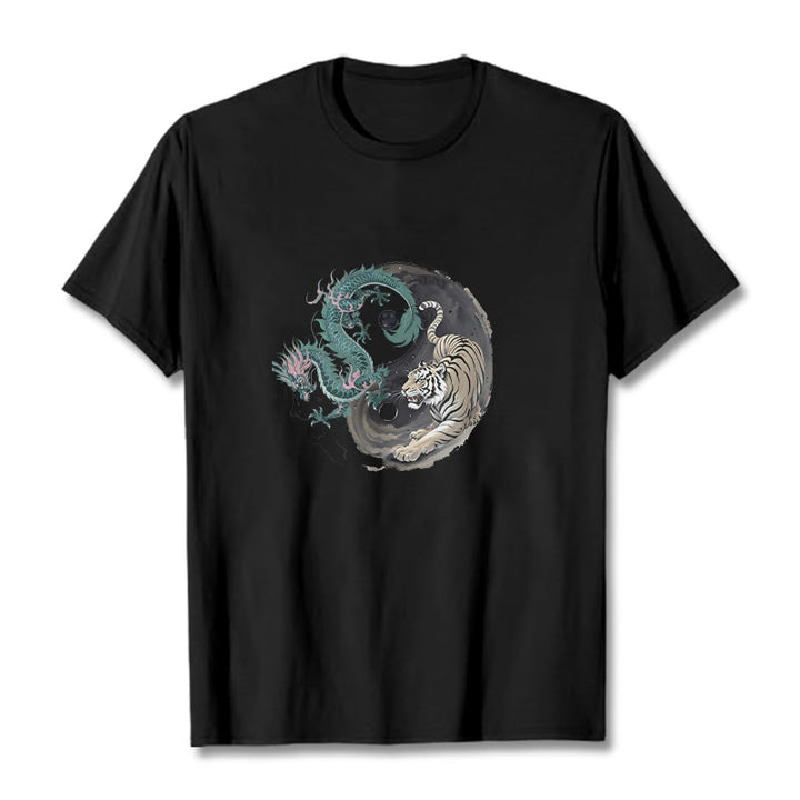 Buddha Stones ​​Tiger Drache Yin Yang Baumwolle T-Shirt - Schwarz - 2XL - image 4