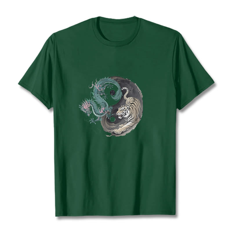 Buddha Stones ​​Tiger Drache Yin Yang Baumwolle T-Shirt - Waldgrün - 2XL - image 1