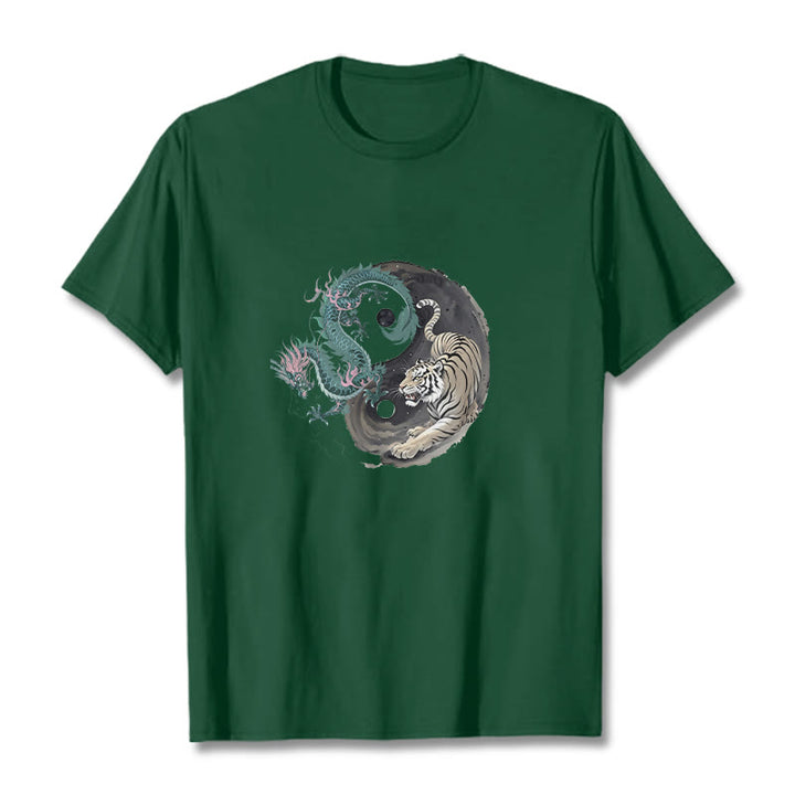 Buddha Stones ​​Tiger Drache Yin Yang Baumwolle T-Shirt - Waldgrün - 2XL - image 1