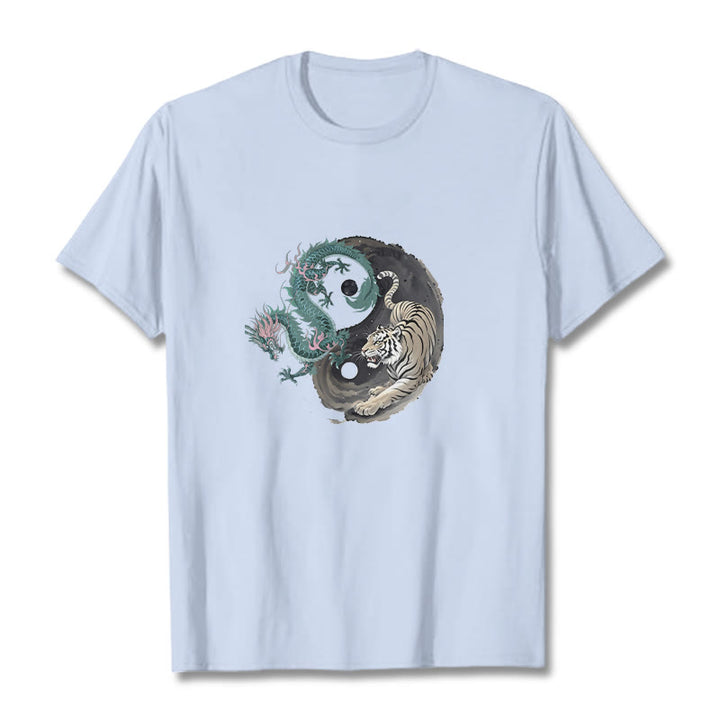 Buddha Stones ​​Tiger Drache Yin Yang Baumwolle T-Shirt - HellCyan - 2XL - image 9