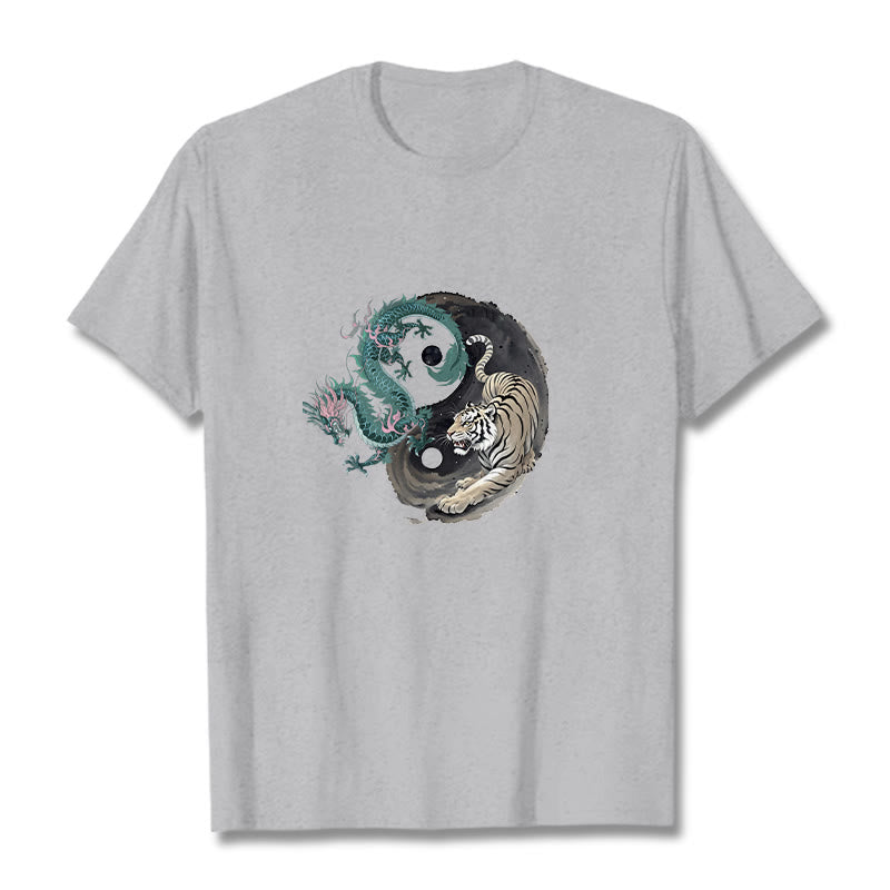 Buddha Stones ​​Tiger Drache Yin Yang Baumwolle T-Shirt - Hellgrau - 2XL - image 0