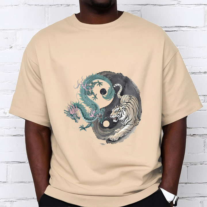 Buddha Stones Tiger Drache Yin Yang Baumwolle T-Shirt