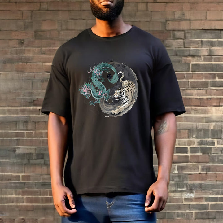 Buddha Stones Tiger Drache Yin Yang Baumwolle T-Shirt