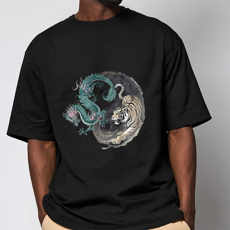 Buddha Stones Tiger Drache Yin Yang Baumwolle T-Shirt