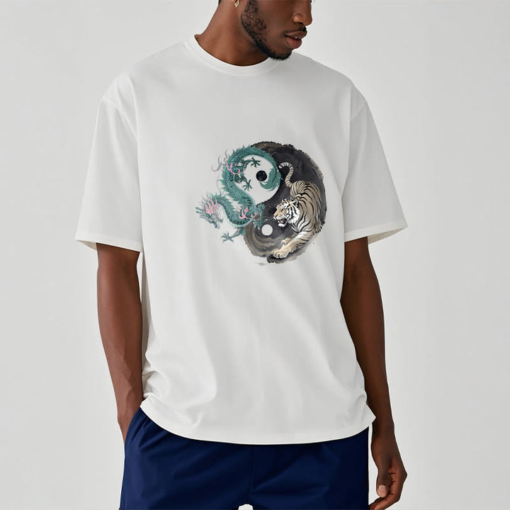 Buddha Stones Tiger Drache Yin Yang Baumwolle T-Shirt