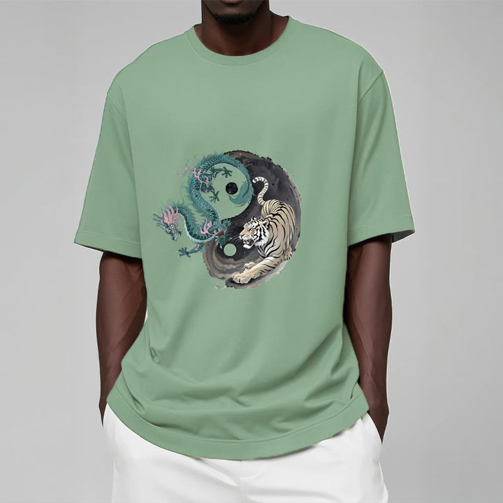 Buddha Stones Tiger Drache Yin Yang Baumwolle T-Shirt