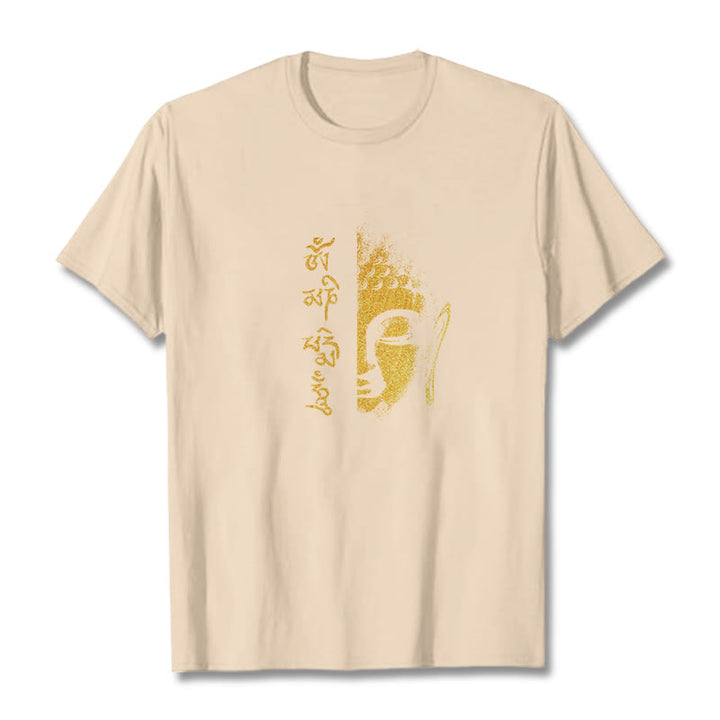 Buddha Stones Om Mani Padme Hum Golden Buddha Cotton Tee T-Shirt - Biskuit - 2XL - image 8
