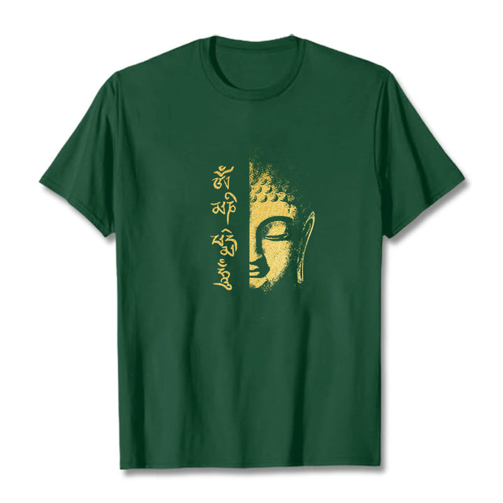 Buddha Stones Om Mani Padme Hum Golden Buddha Cotton Tee T-Shirt - Waldgrün - 2XL - image 5
