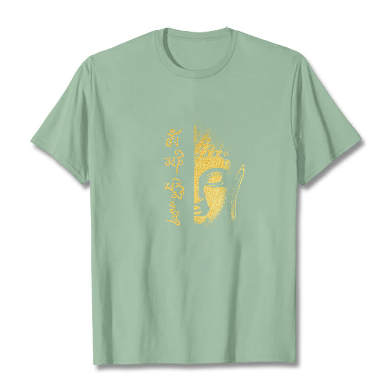 Buddha Stones Om Mani Padme Hum Golden Buddha Cotton Tee T-Shirt - Blassgrün - 2XL - image 14