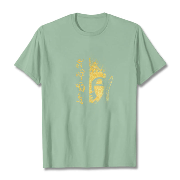 Buddha Stones Om Mani Padme Hum Golden Buddha Cotton Tee T-Shirt - Blassgrün - 2XL - image 14