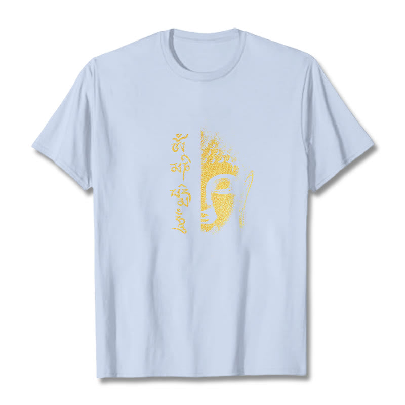 Buddha Stones Om Mani Padme Hum Golden Buddha Cotton Tee T-Shirt - Hellcyan - 2XL - image 7