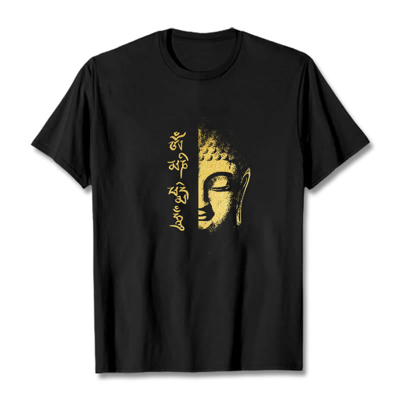 Buddha Stones Om Mani Padme Hum Golden Buddha Cotton Tee T-Shirt - Schwarz - 2XL - image 0