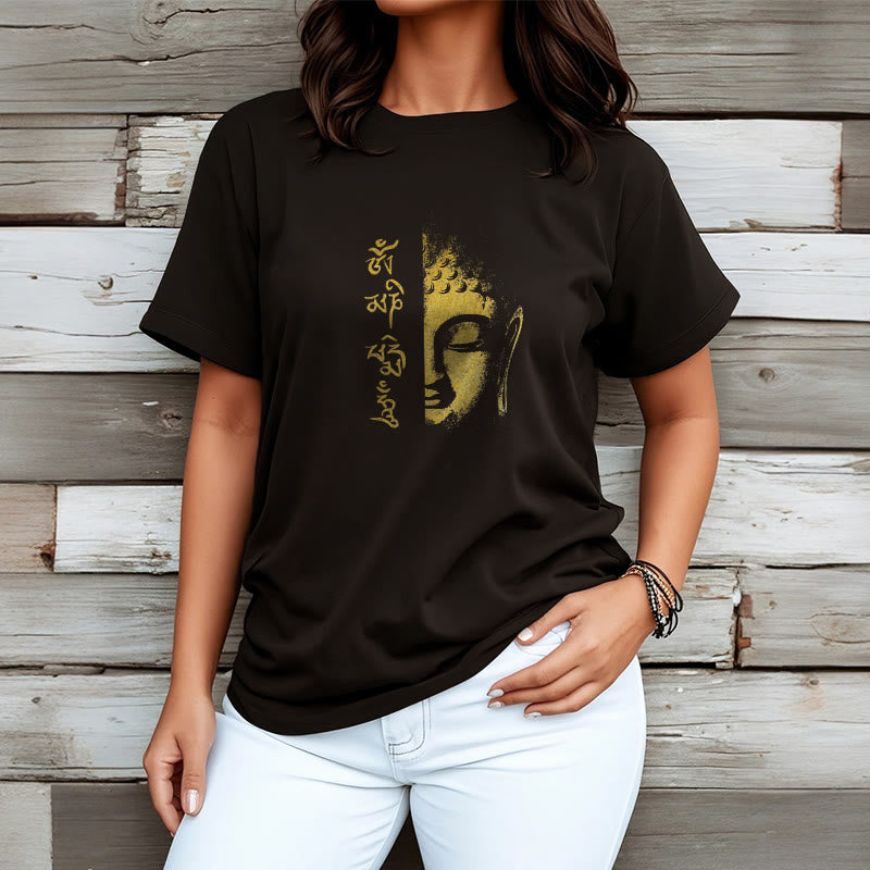 Buddha Stones Om Mani Padme Hum Golden Buddha Cotton Tee T-Shirt - image 1