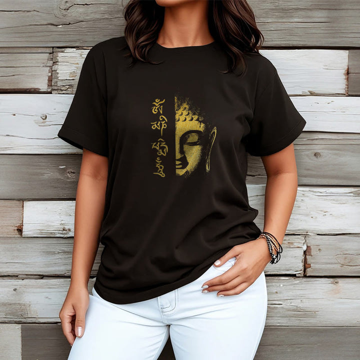 Buddha Stones Om Mani Padme Hum Golden Buddha Cotton Tee T-Shirt - image 1