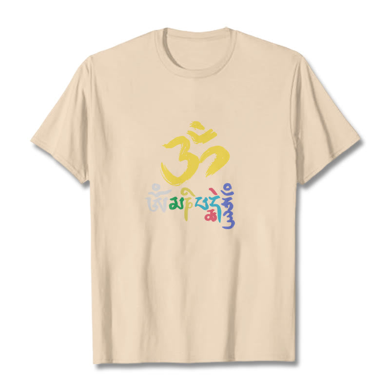 Buddha Stones ​​Bunte Om Mani Padme Hum Baumwolle T-shirt - Bisque - 2XL - image 9