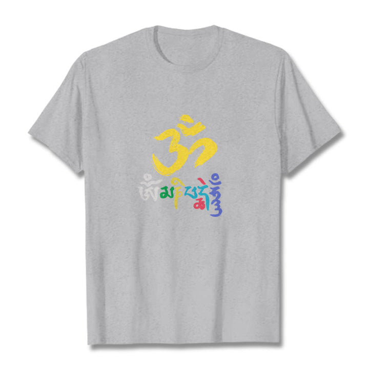 Buddha Stones ​​Bunte Om Mani Padme Hum Baumwolle T-shirt - Hellgrau - 2XL - image 18