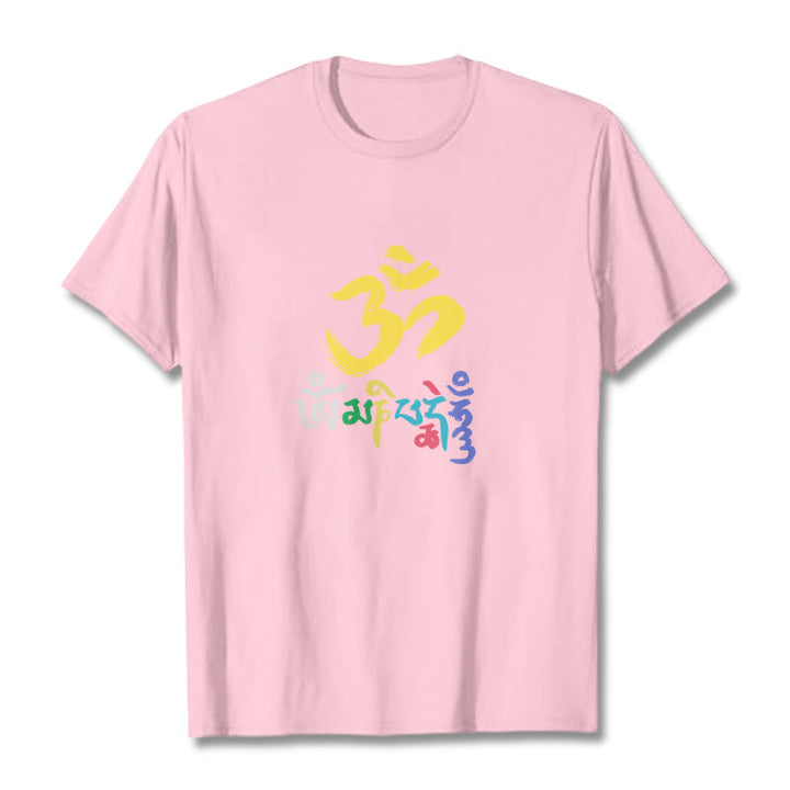 Buddha Stones ​​Bunte Om Mani Padme Hum Baumwolle T-shirt - Hellrosa - 2XL - image 19