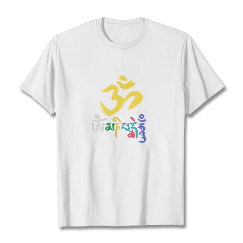 Buddha Stones ​​Bunte Om Mani Padme Hum Baumwolle T-shirt - Weiß - 2XL - image 11