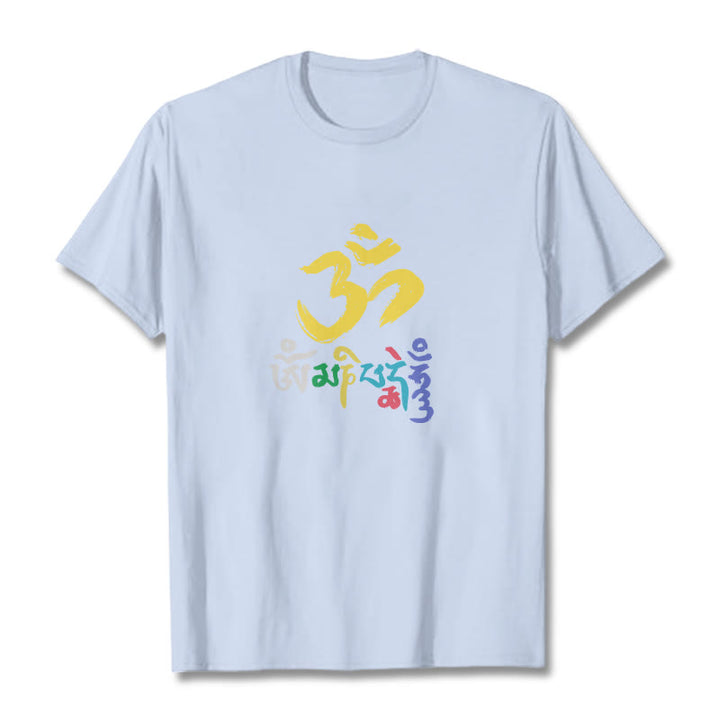 Buddha Stones ​​Bunte Om Mani Padme Hum Baumwolle T-shirt - HellCyan - 2XL - image 8