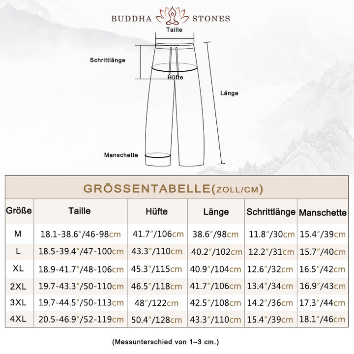 Buddha Stones Herren Freizeithosen aus einfarbiger Baumwoll-Leinen-Mischung mit Kordelzug und Taschen