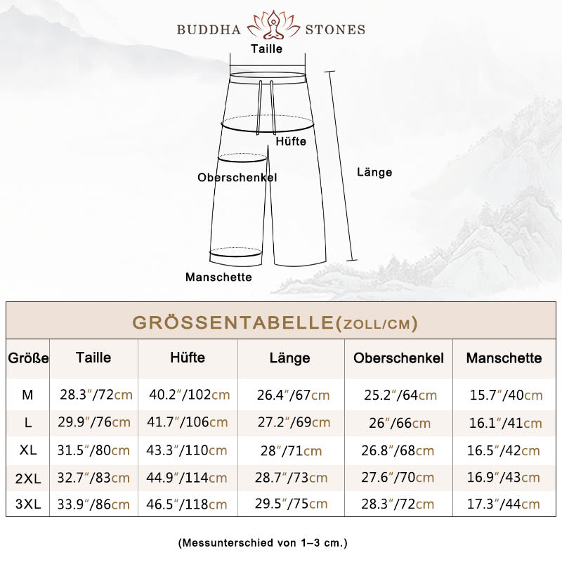 Buddha Stones Herren Leinenculottes aus Ramie mit Kordelzug und Taschen