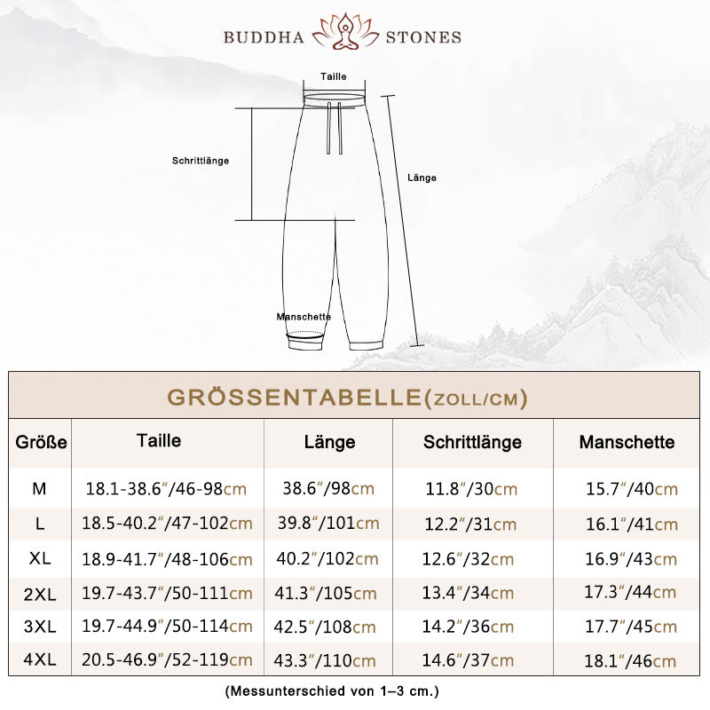 Buddha Stones Einfarbige Baumwoll-Leinen Freizeithosen für Herren mit Taschen