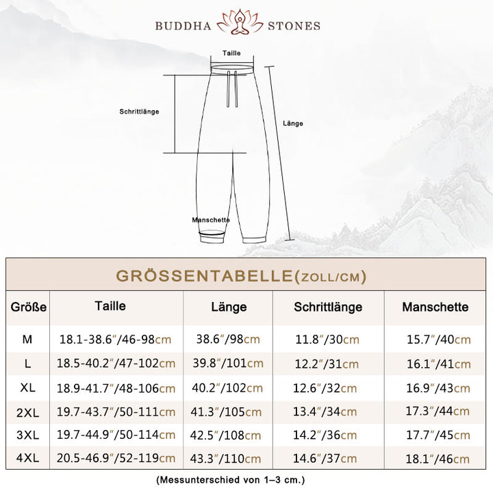 Buddha Stones Einfarbige Baumwoll-Leinen Freizeithosen für Herren mit Taschen