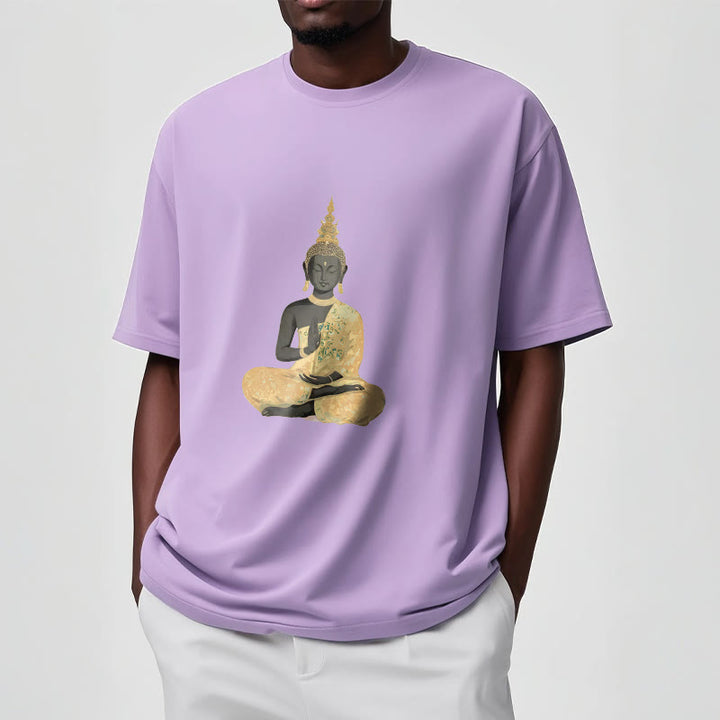 T-Shirt mit Buddha Stones und meditierendem Buddha-Muster aus Baumwolle - image 9