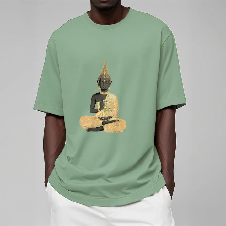T-Shirt mit Buddha Stones und meditierendem Buddha-Muster aus Baumwolle - image 17