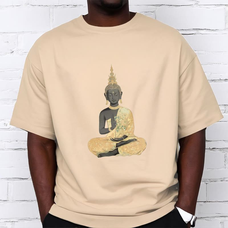 T-Shirt mit Buddha Stones und meditierendem Buddha-Muster aus Baumwolle - image 1