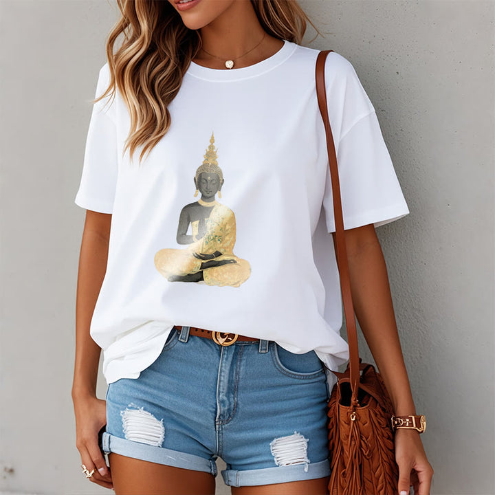 T-Shirt mit Buddha Stones und meditierendem Buddha-Muster aus Baumwolle - image 7