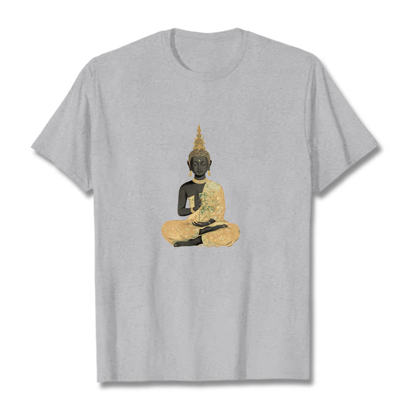 T-Shirt mit Buddha Stones und meditierendem Buddha-Muster aus Baumwolle - Hellgrau - 2XL - image 14