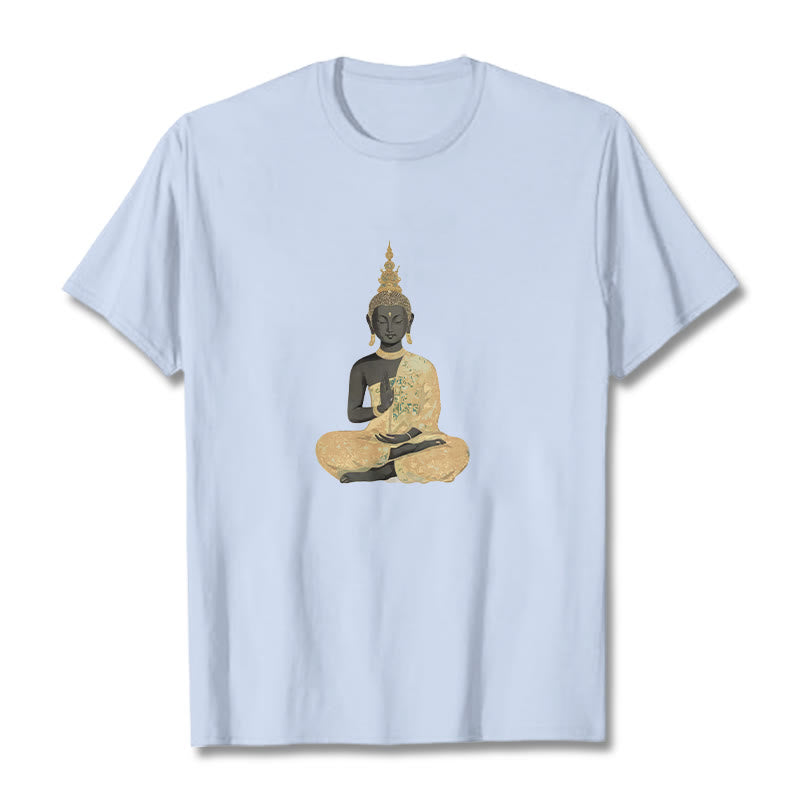 T-Shirt mit Buddha Stones und meditierendem Buddha-Muster aus Baumwolle - Hellcyan - 2XL - image 15