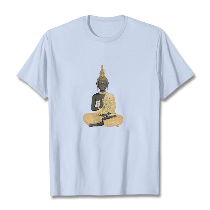 T-Shirt mit Buddha Stones und meditierendem Buddha-Muster aus Baumwolle - Hellcyan - 2XL - image 15