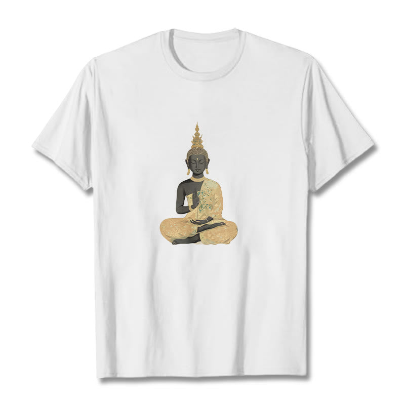 T-Shirt mit Buddha Stones und meditierendem Buddha-Muster aus Baumwolle - Weiß - 2XL - image 5