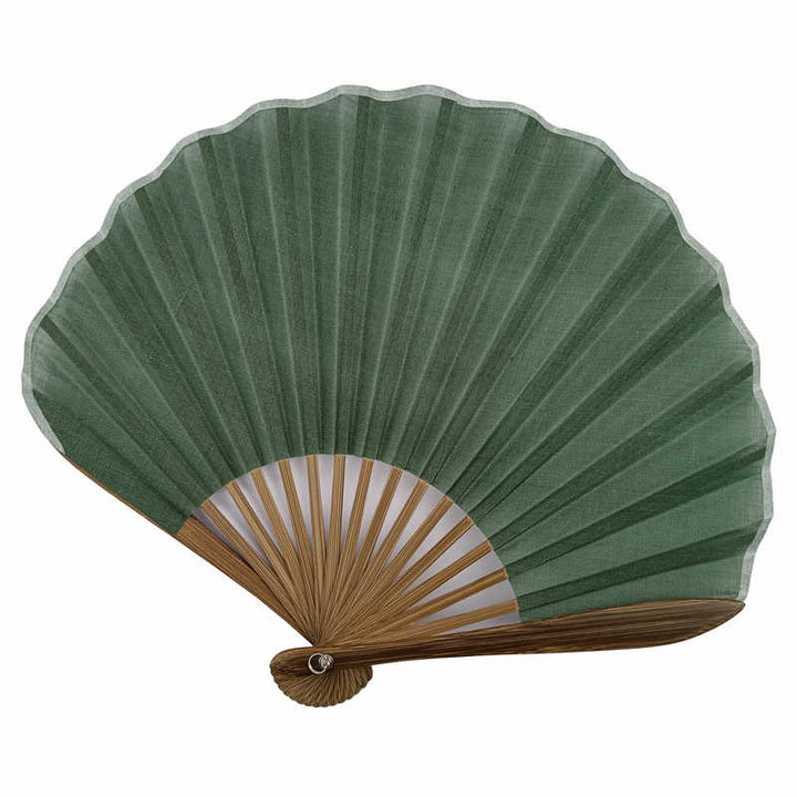 Buddha Stones Retro Einfarbig Muschelform Handfächer aus Bambus Faltfächer - image 5