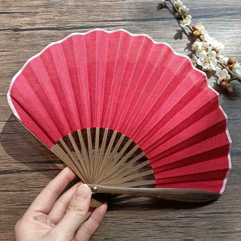 Buddha Stones Retro Einfarbig Muschelform Handfächer aus Bambus Faltfächer - Rot, 22 cm - image 19