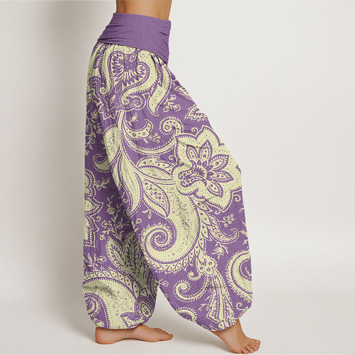 Haremshose mit Buddha Stones , Blumen, Paisley-Muster, elastische Taille für Damen