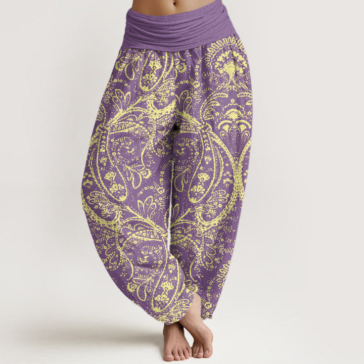 Haremshose mit Buddha Stones , Blumen, Paisley-Muster, elastische Taille für Damen