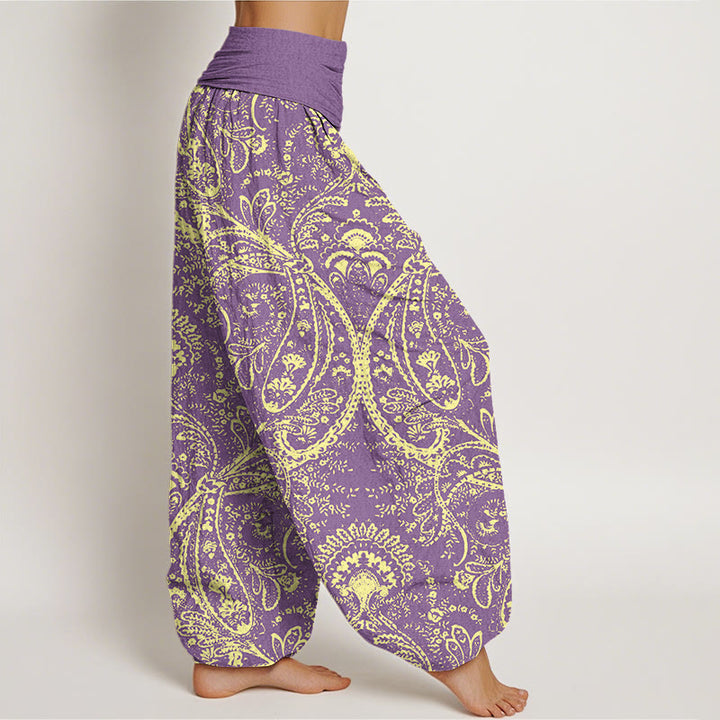 Haremshose mit Buddha Stones , Blumen, Paisley-Muster, elastische Taille für Damen