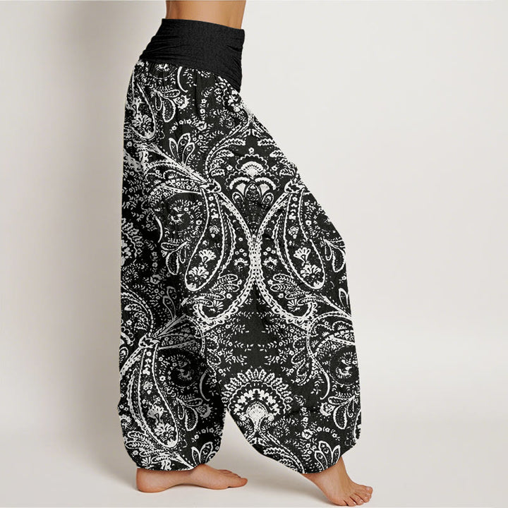 Haremshose mit Buddha Stones , Blumen, Paisley-Muster, elastische Taille für Damen