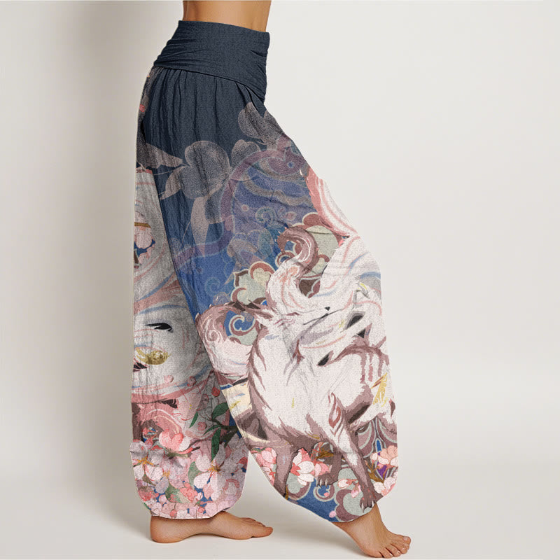 Buddha Stones Fox Cherry Blossoms Haremshose für Damen mit elastischer Taille - image 1
