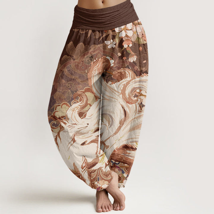 Buddha Stones Fox Cherry Blossoms Haremshose für Damen mit elastischer Taille - Sattelbraun - US22， UK/AU26，EU54 (6XL) - image 5