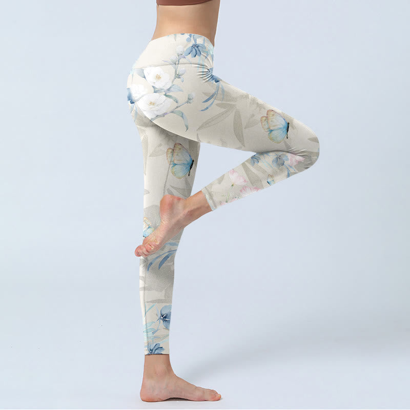 Buddha Stones Kirschblüten Schmetterlinge Print Gym Leggings Damen Yogahose