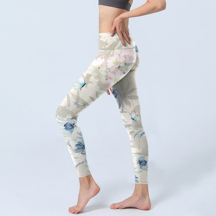 Buddha Stones Kirschblüten Schmetterlinge Print Gym Leggings Damen Yogahose