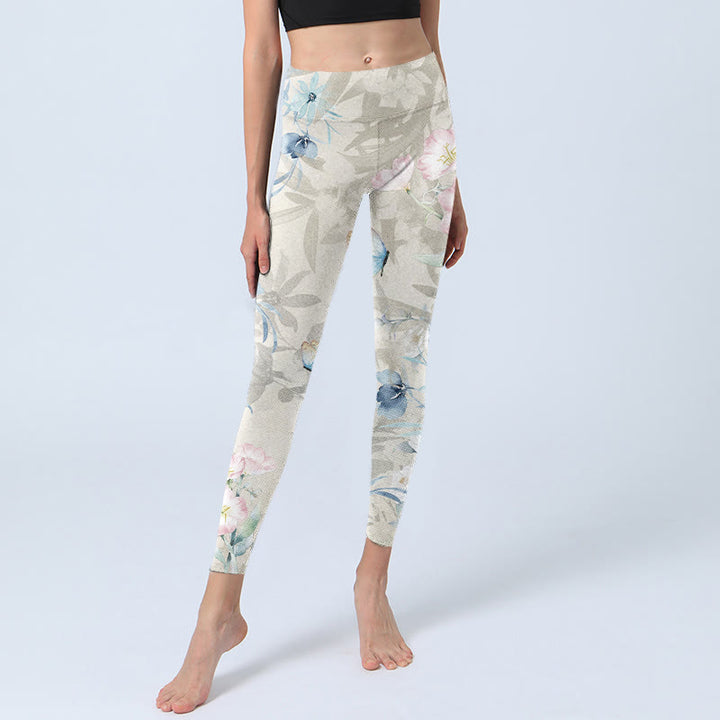 Buddha Stones Kirschblüten Schmetterlinge Print Gym Leggings Damen Yogahose