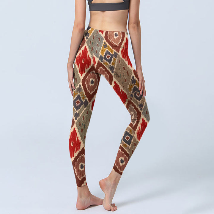 Buddha Stones Karomuster bedruckte Gym Leggings Damen Yogahose