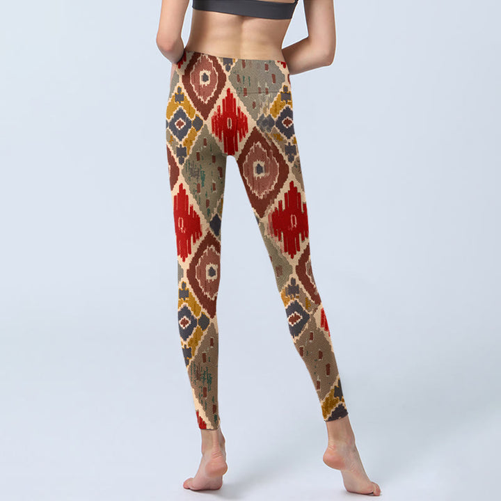 Buddha Stones Karomuster bedruckte Gym Leggings Damen Yogahose