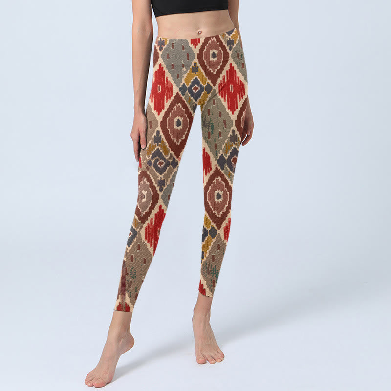 Buddha Stones Karomuster bedruckte Gym Leggings Damen Yogahose